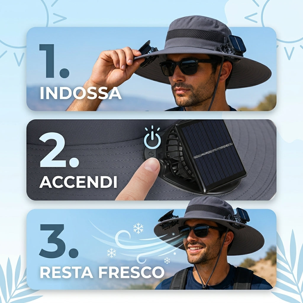 SolarBreeze™ | Cappello Rinfrescante con Ventole Solari